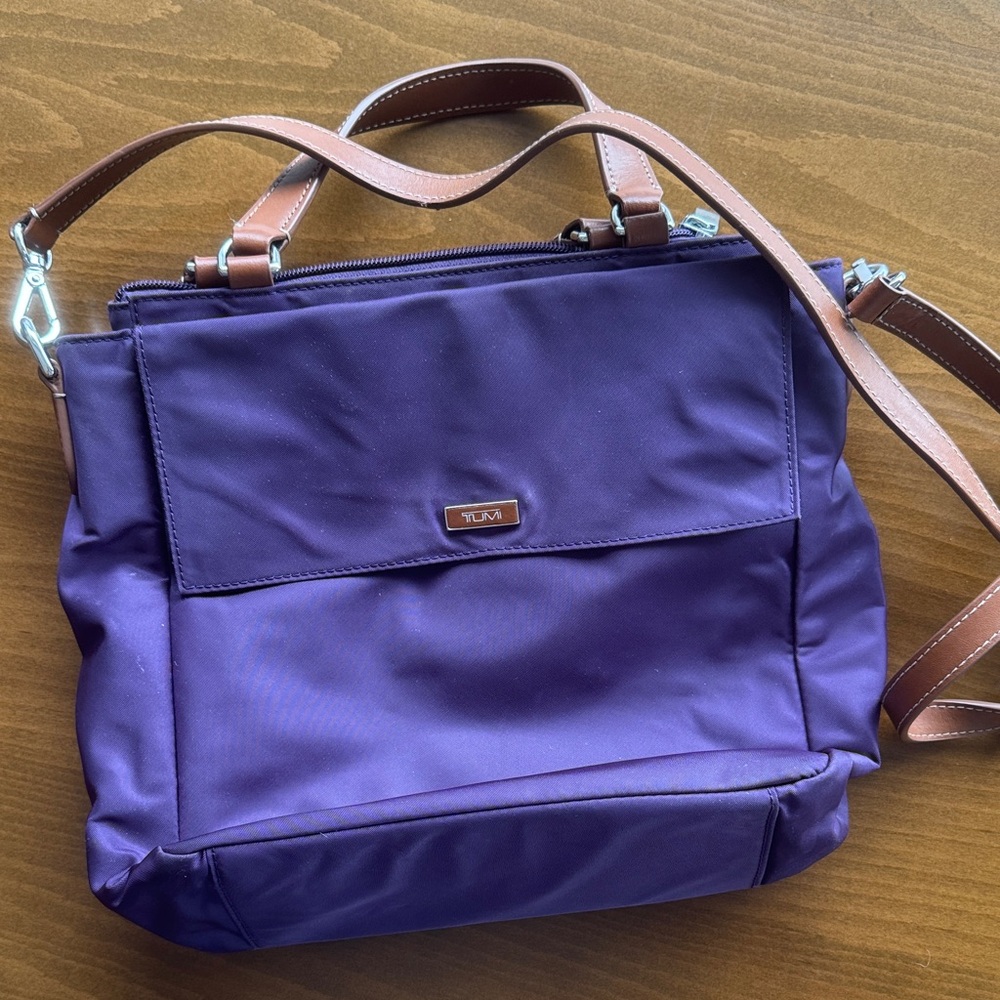 Tumi Kaylin Crossbody / Purple Nylon / Brown Leather